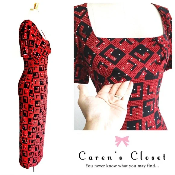 Betty Paige Red Rhinestone Retro Pin-up Dress no tags - Picture 2 of 4